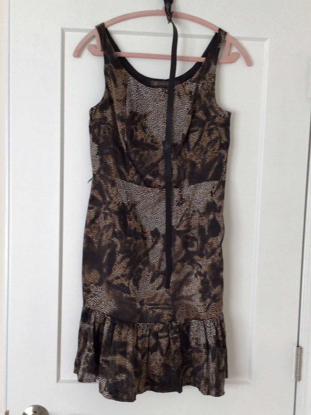 Outback Red Black and Gold Print Ruffle-Hem Mini Dress